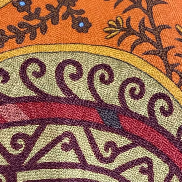 Auth HERMES Carre 140 - Orange Brown Multi Cashmere Silk Scarf - Picture 3 of 6